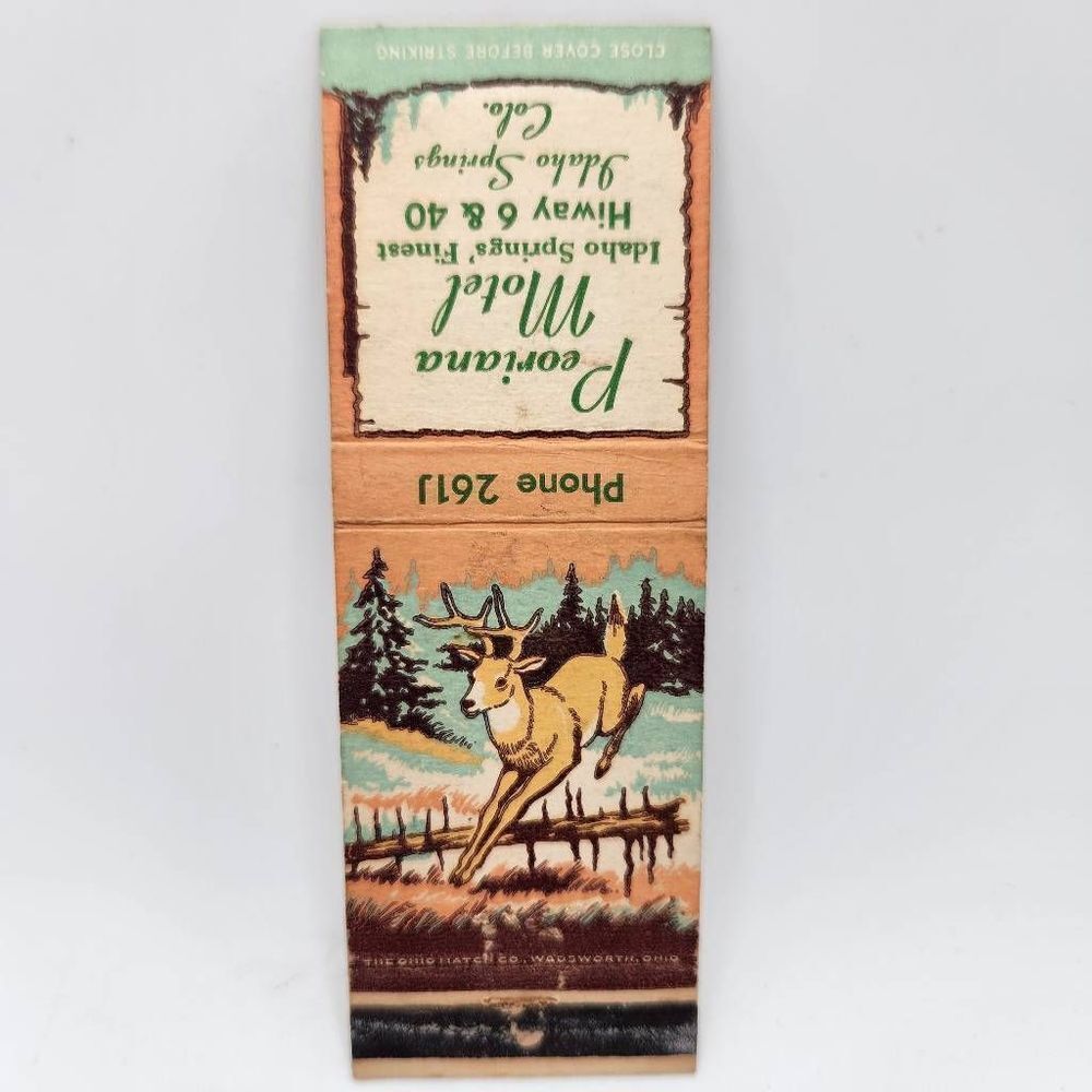 Vintage Matchcover Peoriana Motel Idaho Springs Colorado Deer Graphic